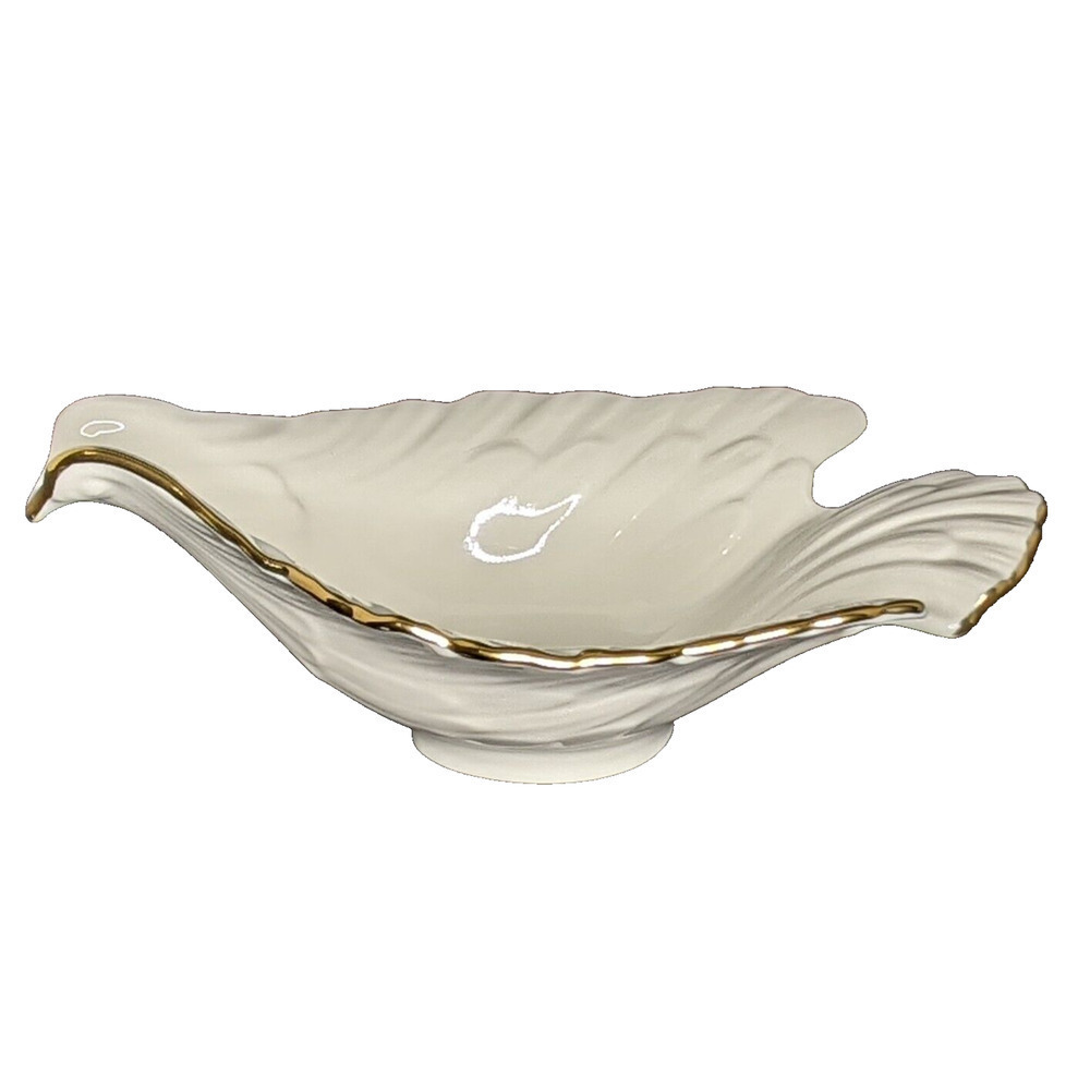 Lenox China Dove Bird Shaped Nut Bowl Candy Dish Ivory Cream Gold Trim USA